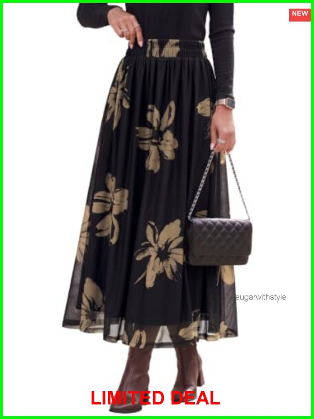 Women's A-Line Flowy Midi Maxi Skirt High Waist Elastic Pull-On Spring